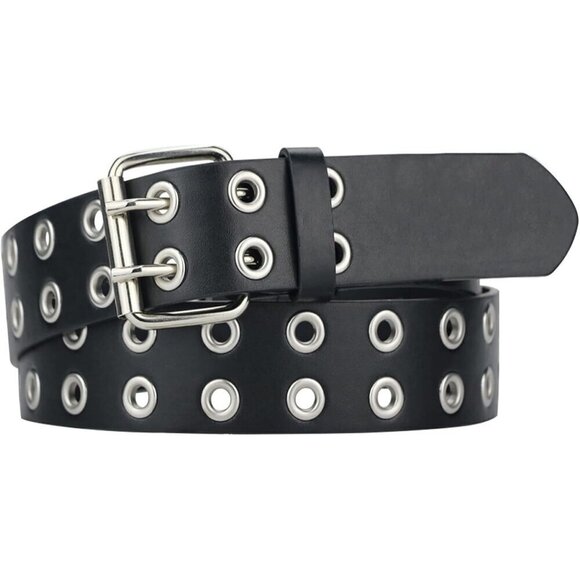 Other - Men's Black Double Prong Alloy Buckle Vintage Punk Jeans Pu Leather Belts